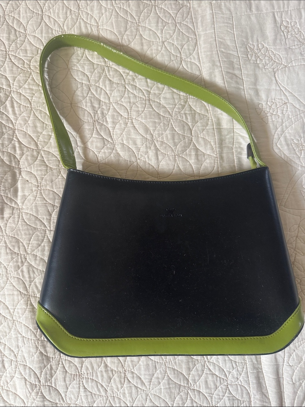 Black Shoulder Bag with Lime Trim